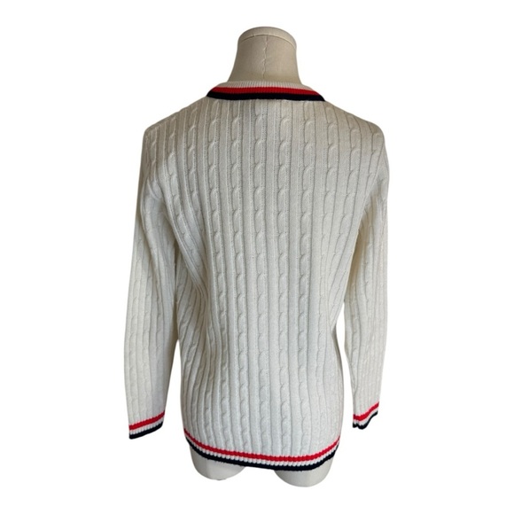 VINTAGE Brownstone Studio Red White Blue Preppy Cardigan Cable Knit Sweater Sz M - Picture 3 of 7